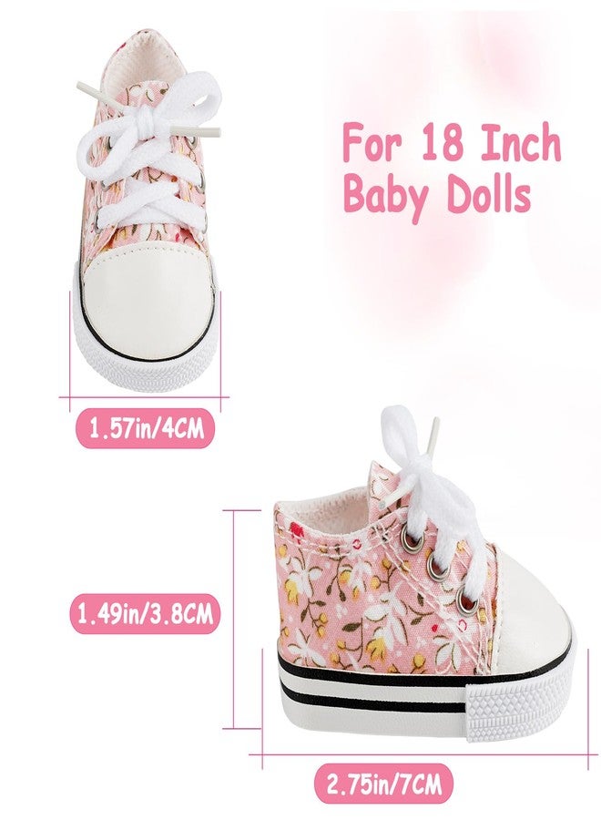 BABESIDE 18 Inch Baby Doll Shoes Sets with Socks for Dolls, 5 Pairs of Dolls Canvas Shoes with 3 Pair of Socks for 18 Inch Baby Doll Accessories, Floral Patterns - Image 2
